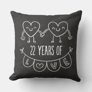 22nd Anniversary Gift Chalk Hearts Cushion
