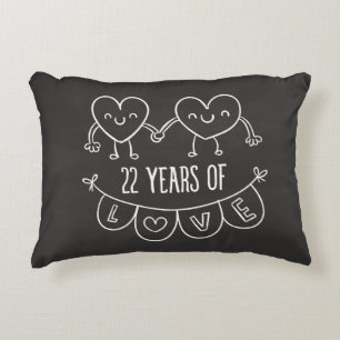 22nd Anniversary Gift Chalk Hearts Decorative Cushion