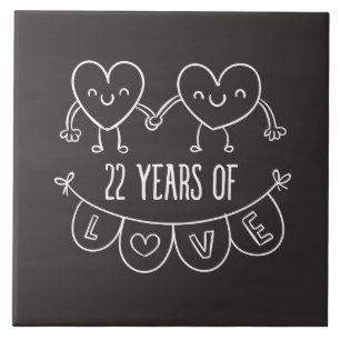 22nd Anniversary Gift Chalk Hearts Tile