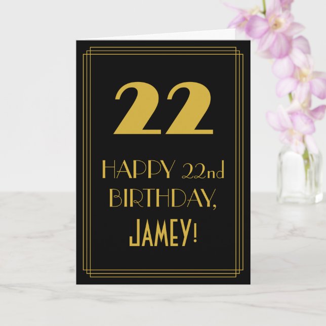 22nd Birthday ~ Art Deco Inspired Look "22" & Name Card (Orchid)