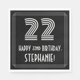 22nd Birthday: Art Deco Inspired Look "22" + Name Napkin