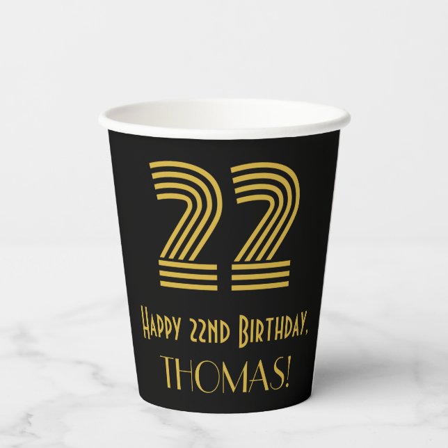 22nd Birthday: Art Deco Inspired Look “22” & Name Paper Cups (Back)