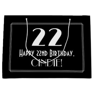 22nd Birthday: Art Deco Inspired Style "22", Name Large Gift Bag
