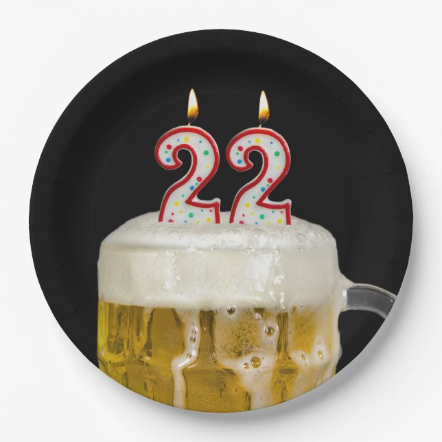22nd Birthday Beer on black Paper Plate (Front)