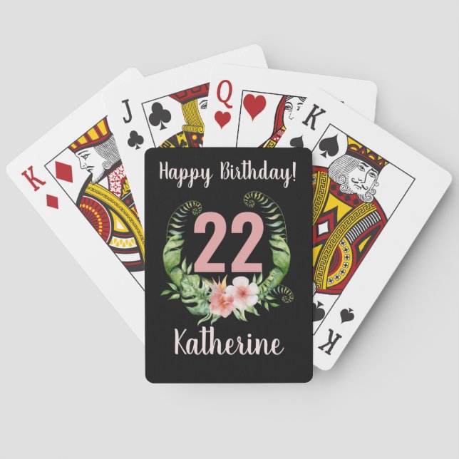22nd birthday black floral  playing cards (Back)