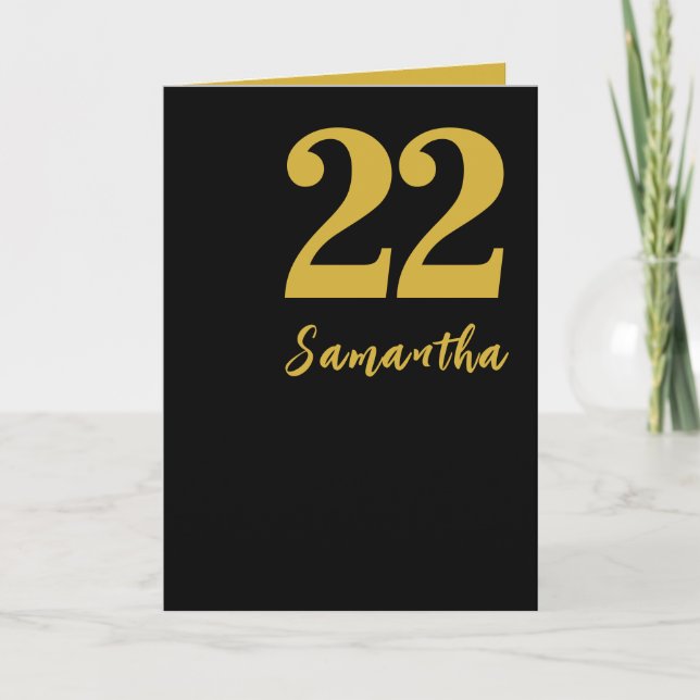 22nd Birthday Card, Black and Gold Stylish Card (Front)