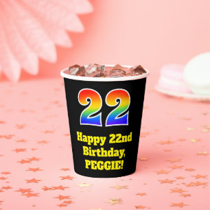 22nd Birthday: Colourful, Fun, Exciting, Rainbow 2 Paper Cups