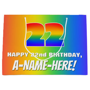 22nd Birthday: Colourful, Fun Rainbow Pattern # 22 Large Gift Bag