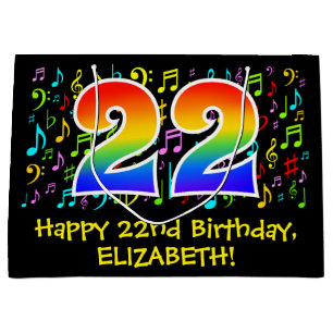 22nd Birthday - Colourful Music Symbols, Rainbow 2 Large Gift Bag