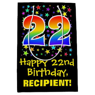 22nd Birthday: Colourful Stars Pattern & Rainbow 2 Medium Gift Bag