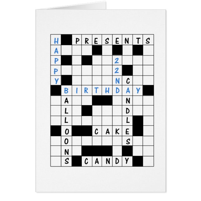 22nd Birthday, Crossword Puzzle Birthday Card (Front)