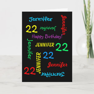 22nd Birthday Custom Card Any Name, Black