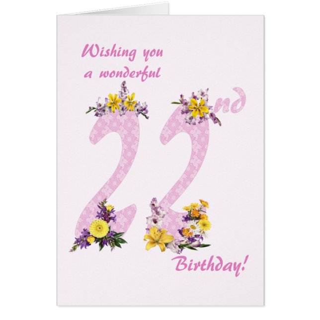 22nd Birthday Flower Decorated Numbers (Front)