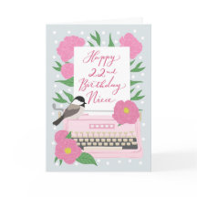 22nd Birthday for Niece | Typewriter Floral Desi