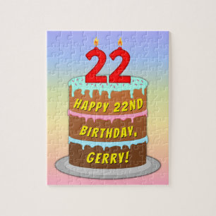 22nd Birthday: Fun Cake and Candles + Custom Name Jigsaw Puzzle