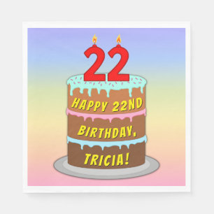 22nd Birthday: Fun Cake and Candles + Custom Name Napkin