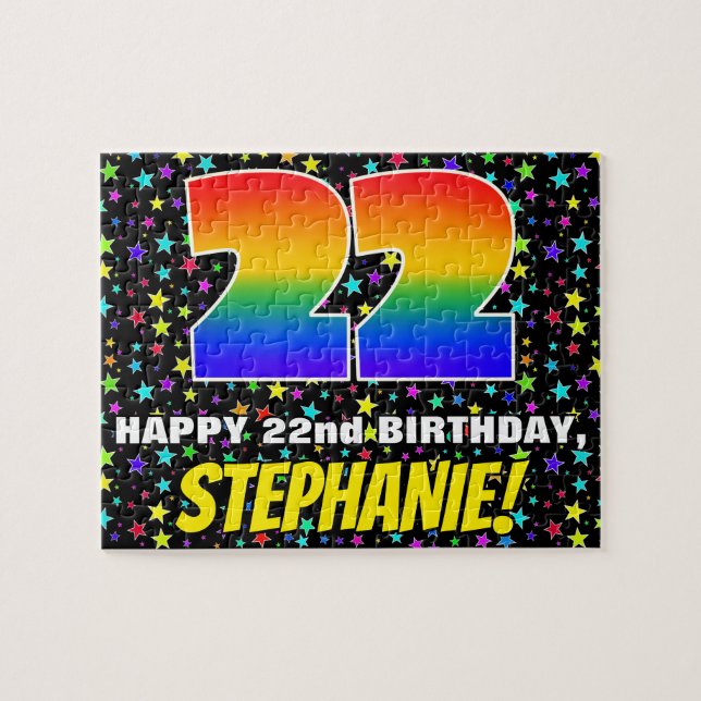 22nd Birthday — Fun, Colourful Star Field Pattern Jigsaw Puzzle (Horizontal)