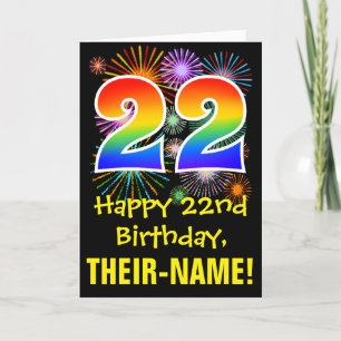 22nd Birthday: Fun Fireworks Pattern + Rainbow 22 Card