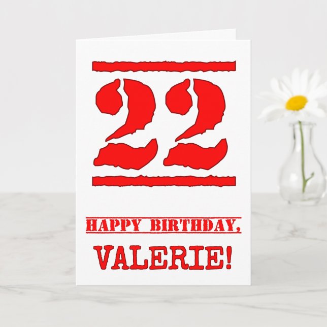 22nd Birthday: Fun, Red Rubber Stamp Inspired Look Card (Small Plant)