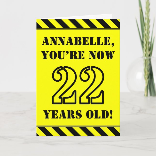 22nd Birthday: Fun Stencil Style Text, Custom Name Card (Front)