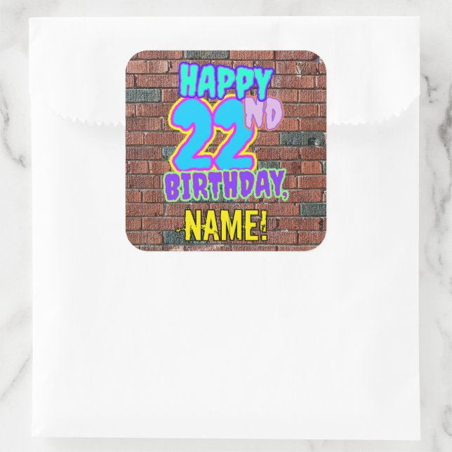 22nd Birthday – Fun, Urban Graffiti Inspired Look Square Sticker (Bag)