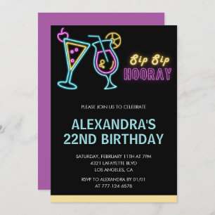 22nd birthday invitations Cocktail Neon Glow