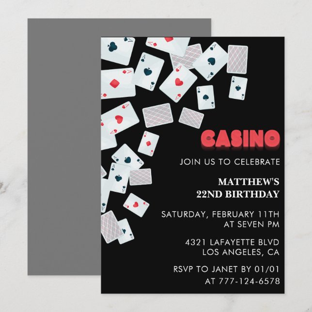 22nd birthday invitations Men Poker Casino Vegas (Front/Back)
