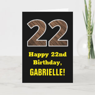 22nd Birthday: Name, Faux Wood Grain Pattern "22" Card