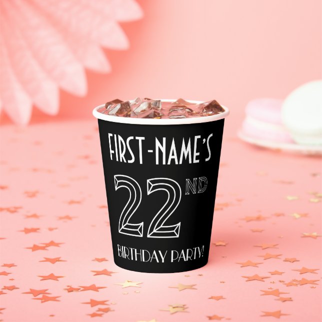 22nd Birthday Party: Art Deco Style + Custom Name Paper Cups (Insitu)
