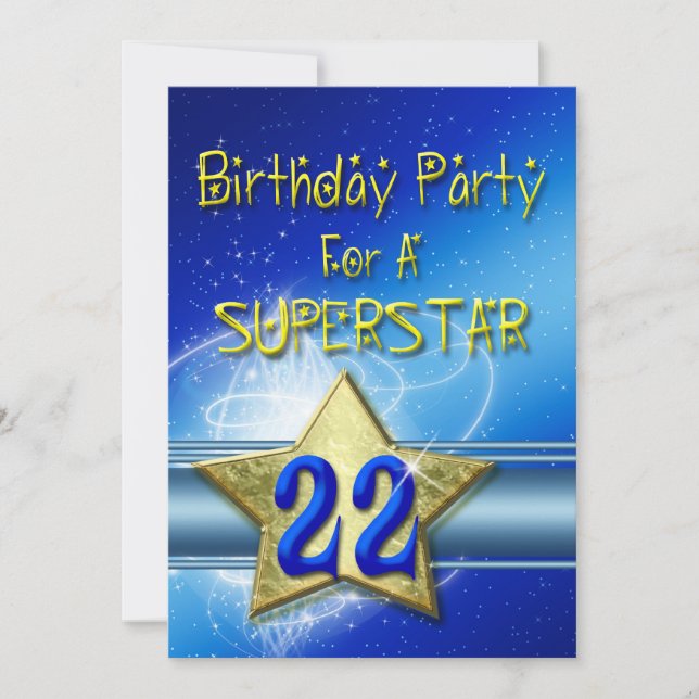 22nd Birthday party Invitation for a Superstar. (Front)