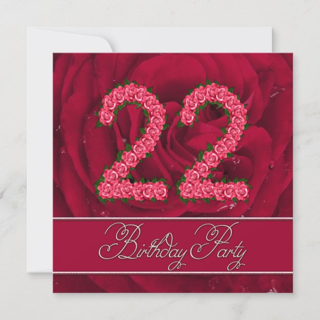 22nd birthday party invitation with roses (Front)