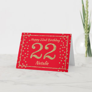 22nd Birthday Red and Gold Glitter Confetti Card