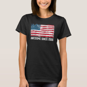 22nd Birthday Vintage Usa Flag Awesome Since 2000 T-Shirt