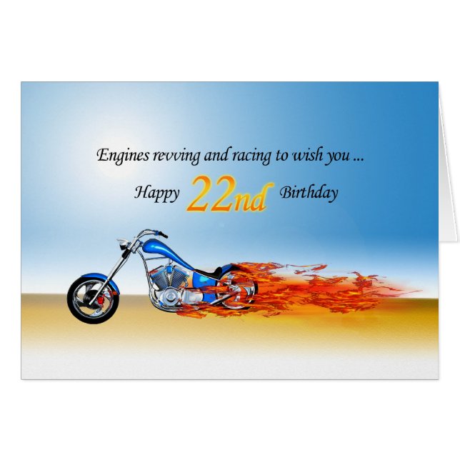 22nd Birthday with a Flaming Motorcycle (Front Horizontal)