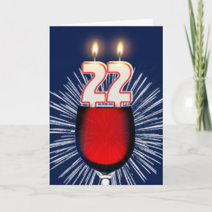 22nd Birthday with wine and candles Card