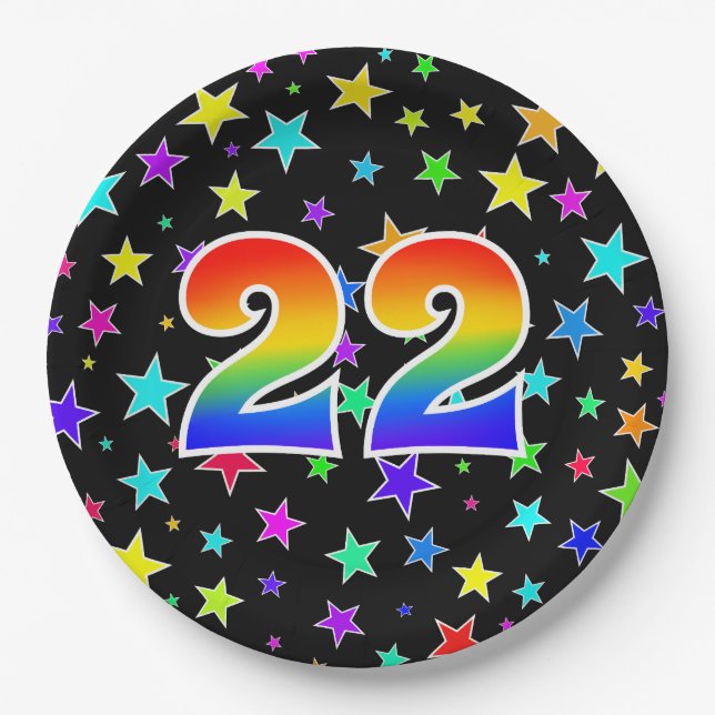 22nd Event: Bold, Fun, Colourful Rainbow 22 Paper Plate (Front)