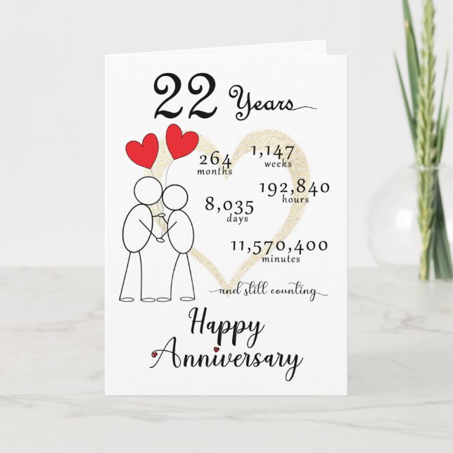22nd Wedding Anniversary Card with heart balloons (Front)