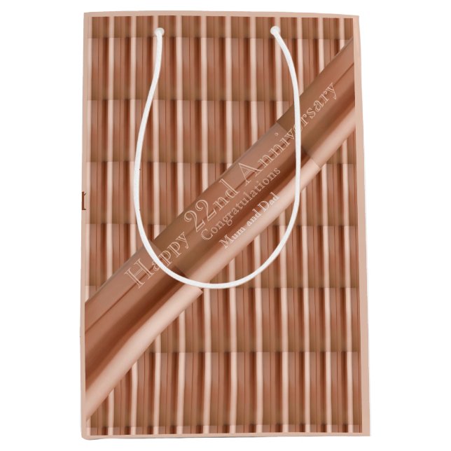 22nd Wedding Anniversary Copper  Medium Gift Bag (Front)