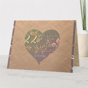 22nd Wedding Anniversary Coppery Heart Rose Card