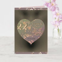 22nd Wedding Anniversary Coppery Heart Rose Card