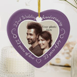 22nd Wedding Anniversary Photo<br><div class="desc">Celebrate a 22nd happy year of marriage with a custom photo ornament in a delightful heart shape frame. Simply upload your own photo of the married couple and it will appear in the cutout. The soft purple surround features a white script font and decorations. The words are: 22nd Wedding Anniversary...</div>