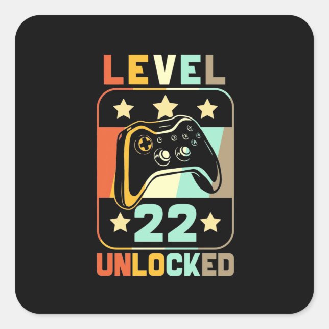 22th Birthday Gift | Level 22 Unlocked Square Sticker (Front)