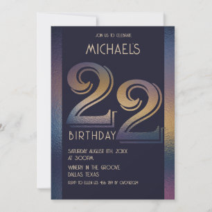 22th modern dark purple and gold birthday invitation