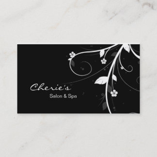 232 Black White Floral / Flower business card