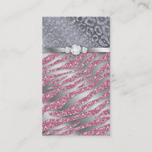 232 Cosmetologist Business Card Glitter Zebra Pink