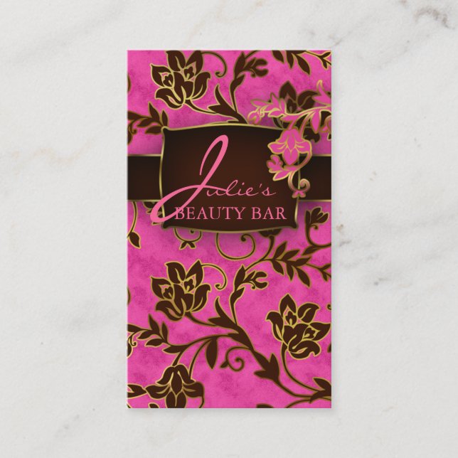 232 Floral Beauty Business Gold Trim Pink Brown Card (Front)