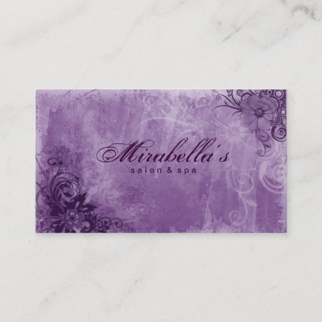 232 Floral Salon Spa Business Card Grunge Purple (Front)