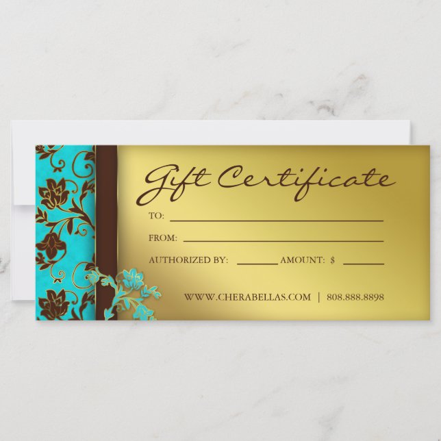 232 Gift Certificates Salon Spa Gold Floral (Front)