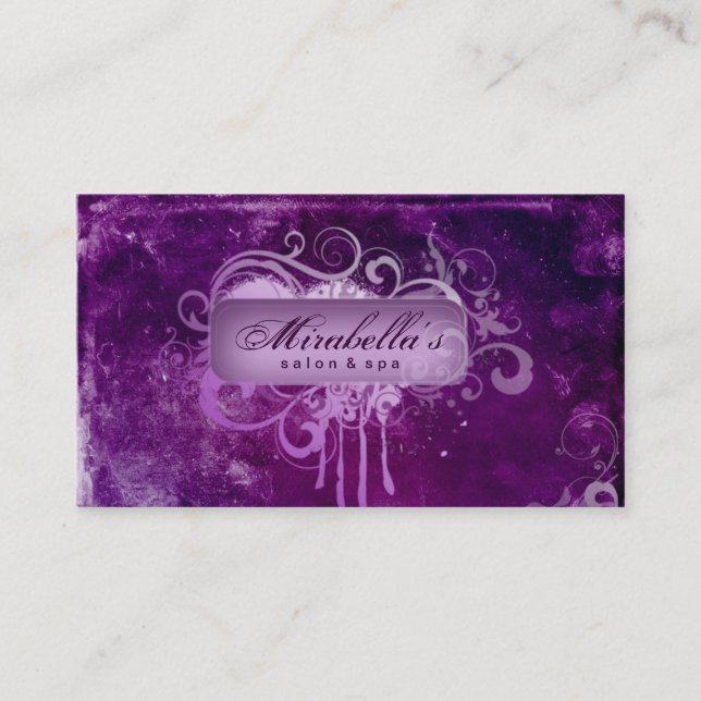 232 Grunge Business Card Flower Salon Spa Purple (Front)