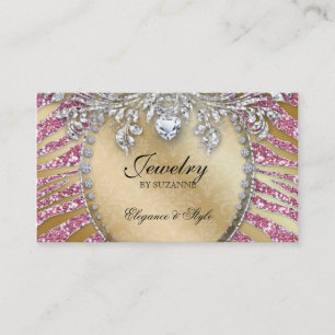 232 Jewellery Business Card Zebra Glitter Pink Gol